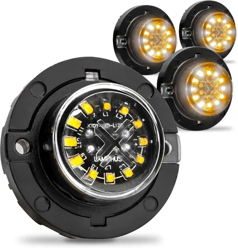 Vista 21 de Lamphus SnakeEye III Ámbar Azul 12W LED Luz estroboscópica oculta [Clase SAE 1] 12V Bombilla redonda impermeable de 1 pulgada para parpadeo de azul