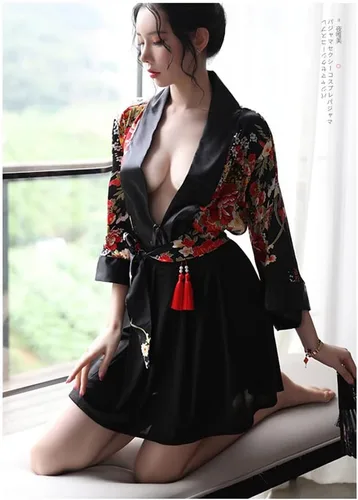 Vista 4 de SINROYEE Sexy anime cosplay para mujer Cheongsam vestido de lencería japonesa kimono disfraces bailarina Chemise abertura lateral