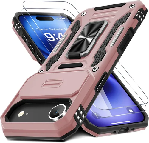 Vista 53 de DEERLAMN Funda para iPhone Air de 6.5 pulgadas con cubierta deslizante para cámara + protector de pantalla (2 paquetes), soporte de anillo giratorio