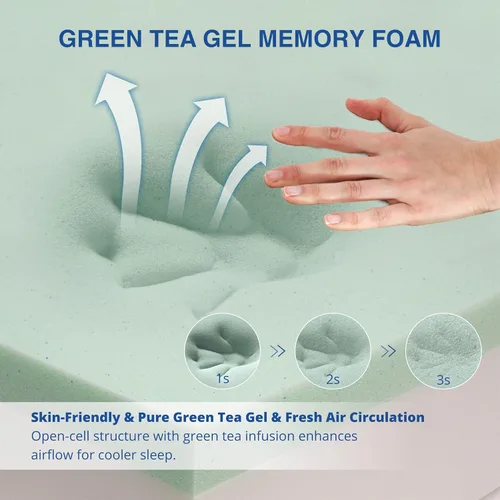 Vista 4 de Colchón Twin de 10 pulgadas para niños, tamaño Twin para litera y cama nido, espuma viscoelástica de gel de té verde para adultos y niños pequeños