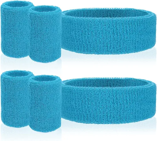 Vista 9 de ASTER Juego de 6 muñequeras para la cabeza, incluye 2 diademas deportivas y 4 pulseras deportivas a rayas coloridas para hombres y mujeres