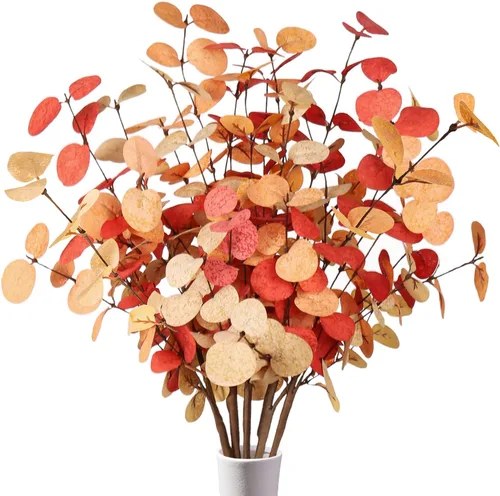 Vista 12 de Beferr Decoración de tallos de eucalipto de otoño, 5 piezas de ramas de eucalipto artificiales de 23 pulgadas, hojas de otoño, arreglos florales
