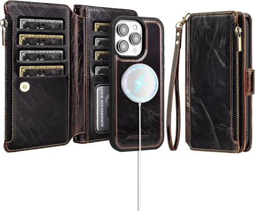 Vista 21 de Antsturdy Compatible con iPhone 15 Pro Max Funda Cartera para Mujeres【Bloqueo RFID】Funda de Teléfono Cruzada de Cuero PU con Cremallera y Correa
