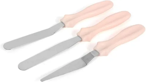 Vista 6 de 3 espátulas de acero inoxidable para hornear, cocinar y mezclar, espátula reutilizable para crema de pastel con mango de plástico, espátula