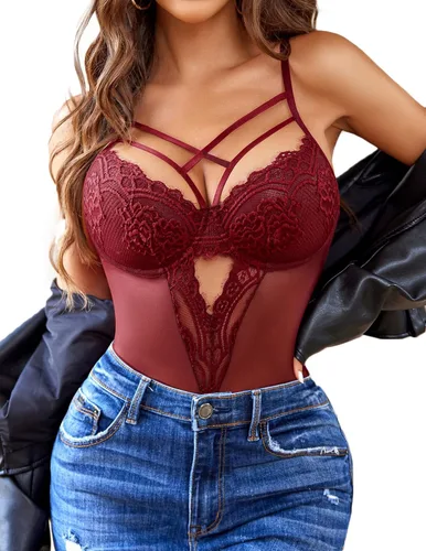 Vista 43 de Avidlove Lencería de encaje floral para mujer, lencería de una pieza, babydoll