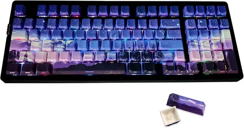 Vista 12 de JSJT Teclas PBT - Tecla translúcida con impresión lateral, estilo multicolor con brillo personalizado, juego de 124 teclas de perfil Cherry