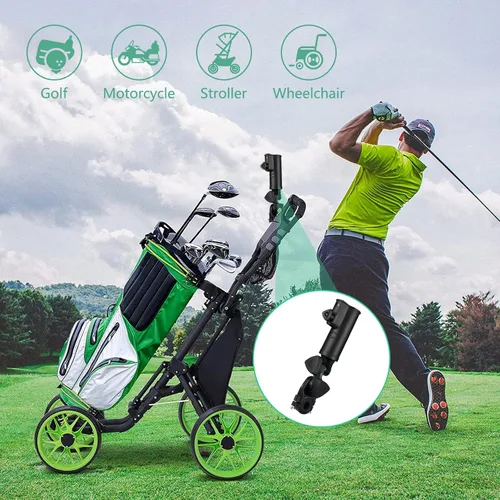 Vista 4 de INNOLIFE Soporte universal para paraguas de carrito de golf, accesorio de montaje ajustable de 3 ruedas para cochecito, silla de ruedas, bicicleta