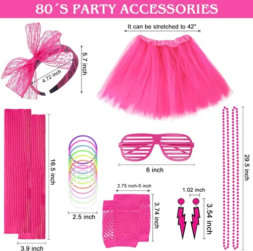 Vista 2 de Loritta 80s Costumes for Women Fancy Outfit Accessories Set, Cosplay Party Dress Up Tutu Skirt