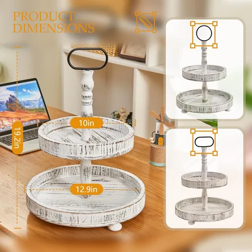 Vista 5 de AONEHOME Soporte de bandeja de 2 niveles, bandejas decorativas blancas con niveles - Soporte para cupcakes de 2 niveles - Bandeja de servir de 2