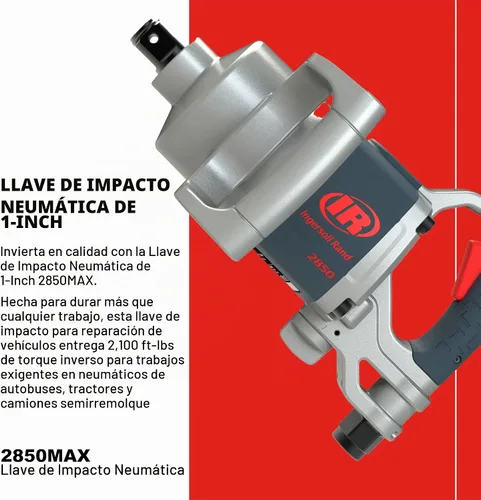 Vista 2 de Ingersoll Rand 2850MAX Llave de impacto neumática de 1 pulgada, par máximo de 2,100 ft-libras, mango D Cuenta con una salida de par inverso