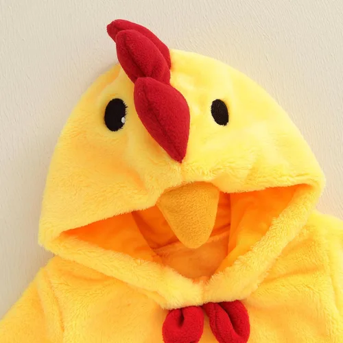 Vista 2 de Disfraz de Halloween para bebé, disfraz de monstruo animal con capucha Mameluco de pollo amarillo