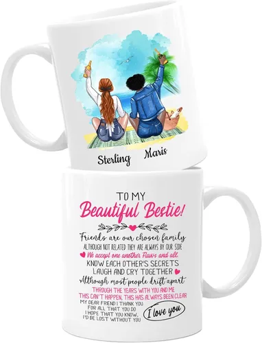 Vista 11 de Taza de café personalizada de la amistad para mejor amiga, regalo de taza del día de Galentine, regalo de taza de Navidad, taza de café