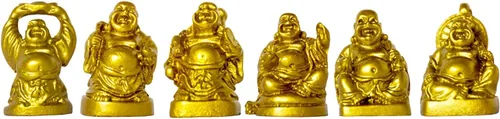 Vista 14 de Juego de 6 estatuas chinas de Buda de la suerte que ríe de resina, figuras de Buda feliz Feng Shui para la suerte, riqueza, buen regalo y colección