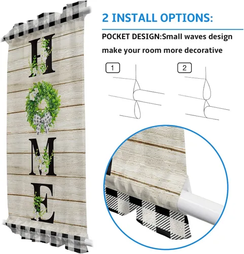 Vista 4 de Cortinas rústicas para puerta con diseño de magnolia para privacidad, cortinas rústicas de búfalo a cuadros, cortina para puerta francesa con Verde
