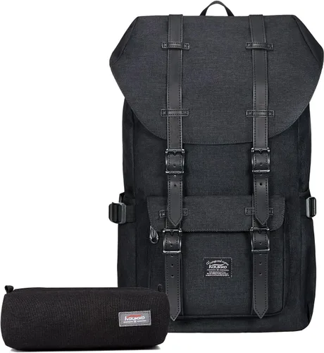 Vista 33 de KAUKKO Mochila de viaje para laptop, mochila al aire libre, mochila causal para 15.6 pulgadas (nailon negro)