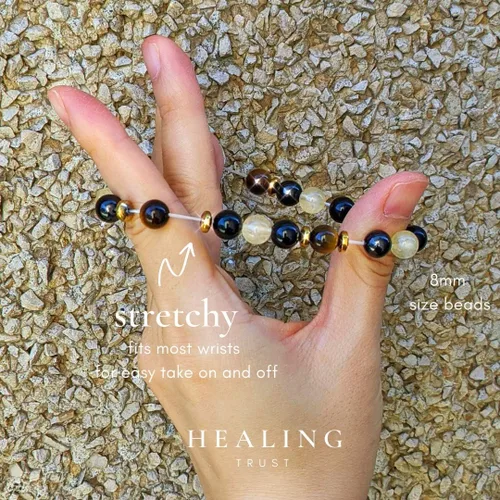 Vista 4 de Confianza curativa Pulsera de citrino, pulsera de ojo de tigre, pulsera de riqueza de obsidiana negra Feng Shui para mujeres y hombres, espaciadores