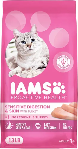 Vista 10 de Iams IAMS PROACTIVE HEALTH - Alimento seco para gatos adultos para digestión sensible y piel con pavo real, croquetas para gatos, bolsa de 3 libras