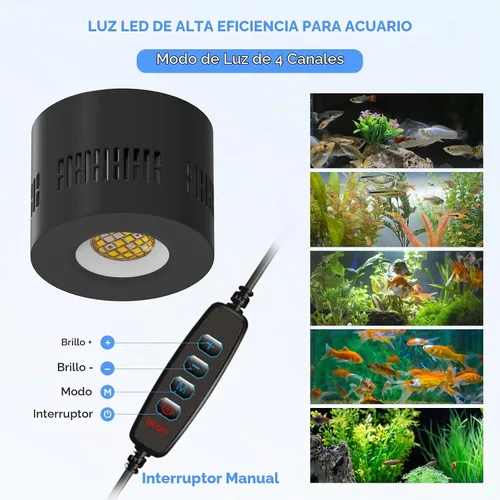 Vista 2 de Lominie Luz LED para acuario, regulador de intensidad con control remoto 0-100% de brillo, 80 W, para tanque de peces plantado, lámpara de clip
