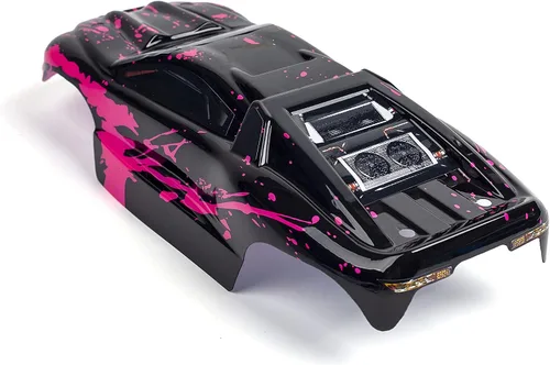 Vista 5 de Cuerpo personalizado, color rosa intenso sobre negro, compatible con e-Revo Mini escala 1/16 RC coche o camión (camión no incluido) ERMN-HP-01