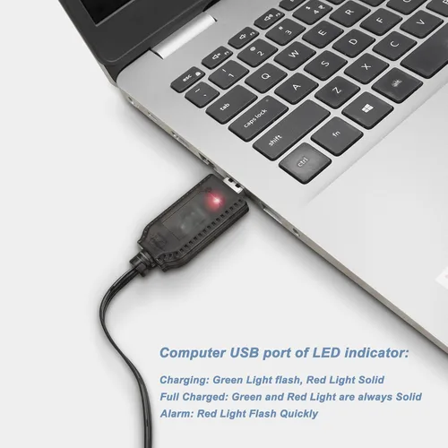 Vista 6 de MEIRIYFA Cable cargador USB de batería Lipo de 7.4V 1A, cable XH-3P 2S, conector de cable de carga USB, enchufe y luz indicadora LED para RC Car