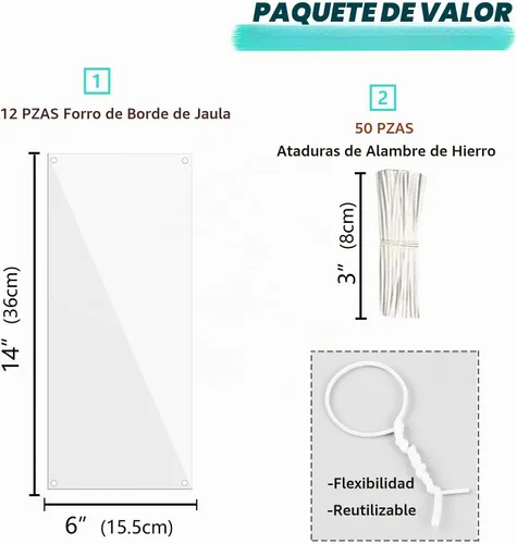 Vista 2 de Oncpcare Paquete de 12 forros de plástico para mascotas de 14 x 6 pulgadas para jaula de conejo, protector de orina transparente, forro lateral