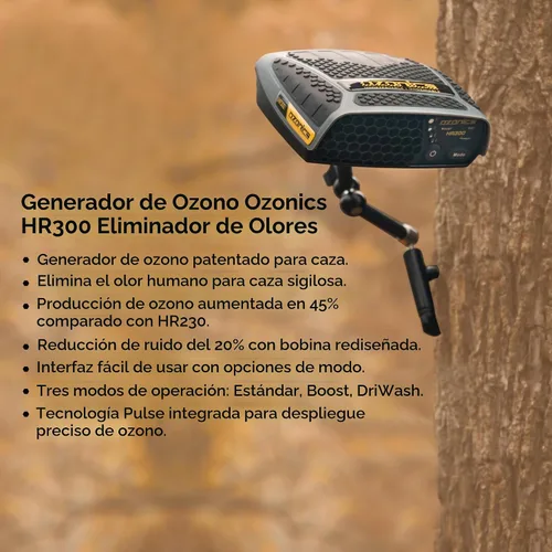Vista 3 de Eliminador de Aromas Ozonics HR300 Generador de Ozono para Caza con Configuración de Salida de Impulso Control de Aromas con 3 Modos
