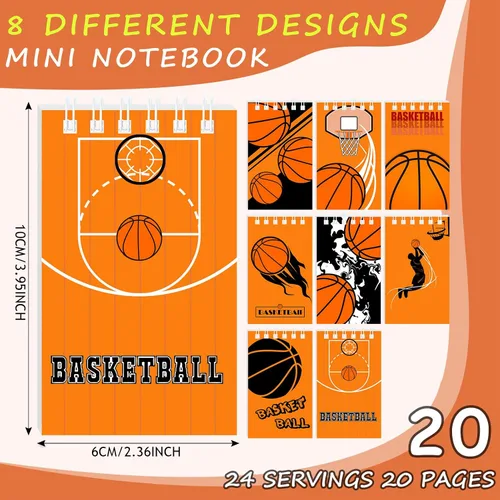 Vista 3 de Mini bloc de notas de baloncesto, 24 cuadernos de bolsillo de estilo multicolor, mini cuaderno en espiral para suministros de fiesta de cumpleaños
