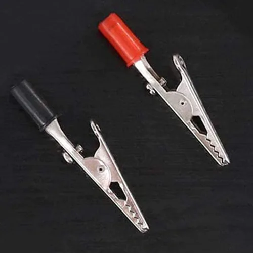 Vista 3 de Pinzas de cocodrilo de metal, 20 abrazaderas de prueba eléctricas con manos de plástico, kit rojo y negro