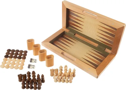 Vista 6 de Ajedrez, Checker y Backgammon de madera deluxe Set, color café