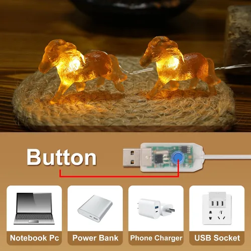 Vista 5 de Guirnalda de luces decorativas de caballo de 8.5 pies, 20 luces LED USB o con control remoto para dormitorio, cumpleaños, vacaciones, boda