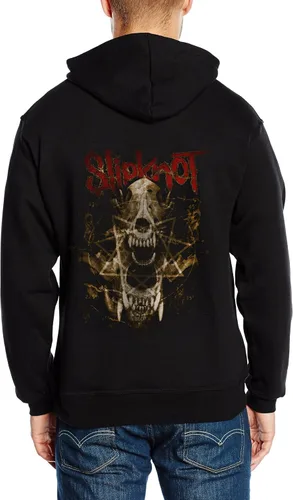 Vista 2 de Slipknot Sudadera con capucha con cremallera Skull Teeth para hombre, color negro
