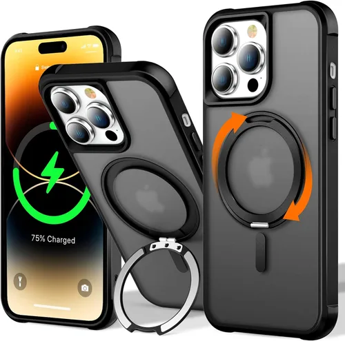 Vista 52 de UMIONE - Funda con diseño de anillo magnético giratorio de 360° para iPhone 11, soporte de bucle invisible integrado, compatible con Magsafe, funda