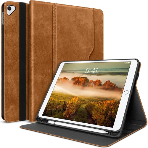 Vista 9 de H HOLIMET Funda para iPad de 9ª generación (2021) iPad de 8ª/7ª generación 2020/2019 con soporte para lápices, soporte multiángulo, piel sintética