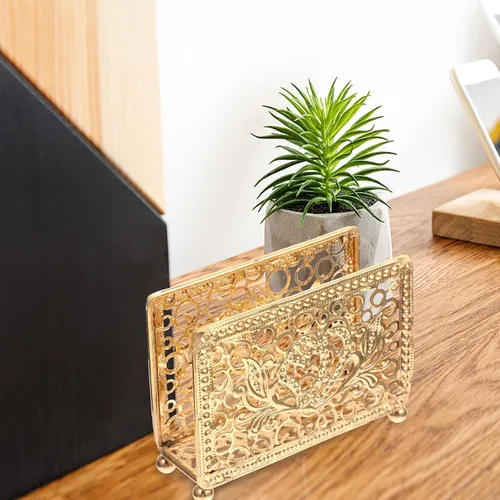 Vista 9 de Hemobllo Retro Metal Napkin Holder Gold Rectangular Freestanding Napkin Stand Decorative Tissue Rack for Kitchen Dining Table Farmhouse