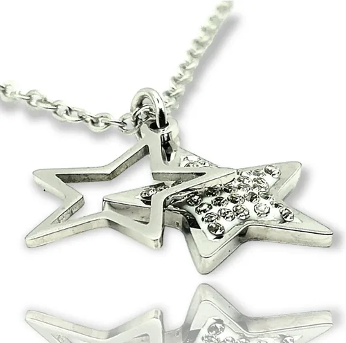 Vista 2 de MOXIE ACCESSORIES Colgante de acero inoxidable con dije de estrellas y lágrima, Acero inoxidable, Circón