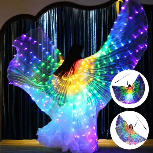 Vista 6 de Alas iluminadas de 43.31 pulgadas de largo, alas LED arco iris, alas de hada, carnaval, espectáculo, danza del vientre, disfraces coloridos