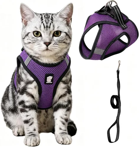 Vista 8 de Heywean Arnés y correa para gatos a prueba de escape, suave malla transpirable chaleco para caminar para gatitos, juego de arnés ajustable con tira