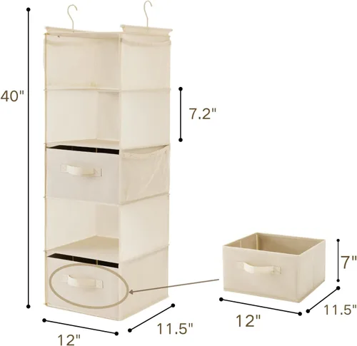 Vista 3 de MAX Houser Organizador Colgante de Closet de 5 Niveles, Estante Colgante de Tela con 2 Ganchos Resistentes para Almacenamiento, Plegable (Beige-D2)