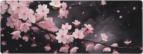 Vista 2 de Alfombrilla de mouse para juegos con diseño de flores y cerezas, base de goma antideslizante, alfombrilla de mouse extendida con bordes cosidos