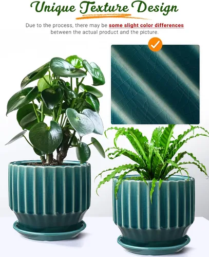 Vista 3 de AISBUGUR Macetas de cerámica de 6 pulgadas para plantas de interior, juego de 2 macetas de diseño único de esmalte agrietado con orificio de drenaje