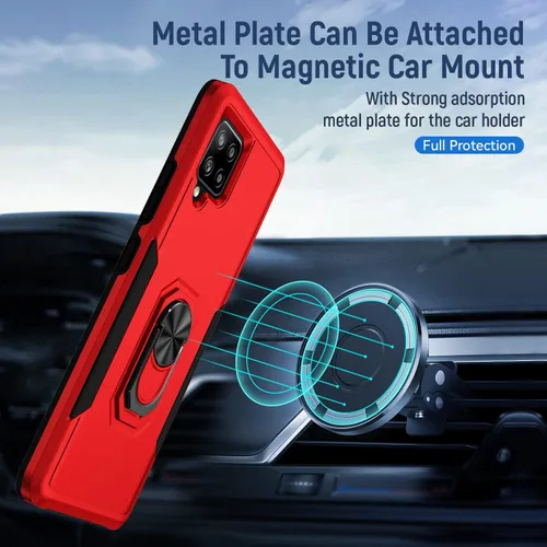 Vista 3 de Funda para Samsung Galaxy A42 5G con anillo de soporte, resistente protección de grado militar a prueba de golpes para Galaxy A42 5G (rojo)