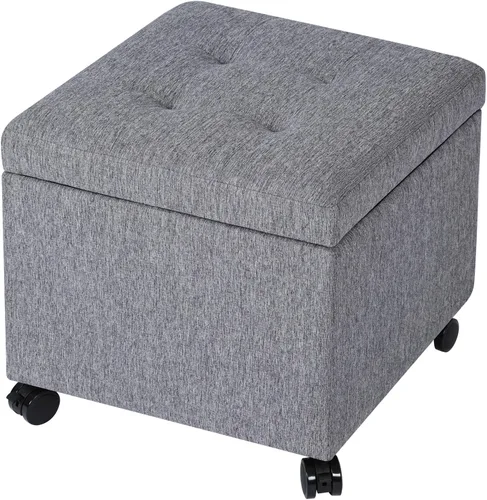 Vista 19 de Homebeez Taburete otomano de almacenamiento de piel sintética con tapa abatible (negro)