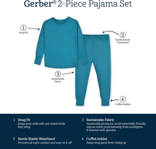 Vista 6 de Gerber Unisex Baby Toddler Buttery Soft 2-Piece Snug Fit Pajamas with Viscose Made from Eucalyptus