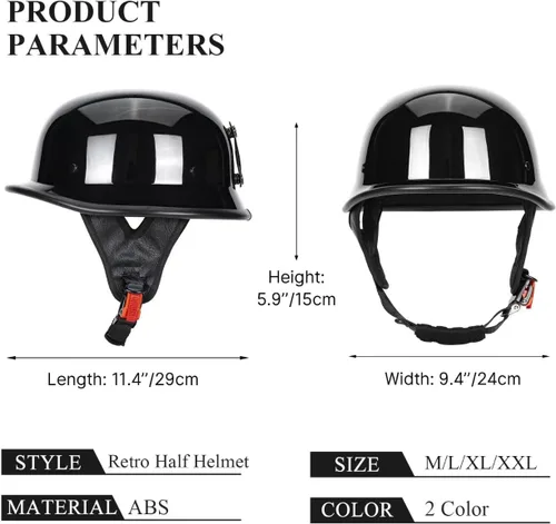 Vista 5 de Casco de motocicleta de estilo alemán con certificación DOT, casco retro de ABS ligero para adultos, casco de media cara estilo vintage
