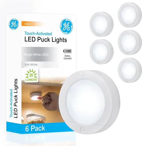Vista 8 de GE Luces LED de disco activadas por tacto, 20 lúmenes, blanco, 25434