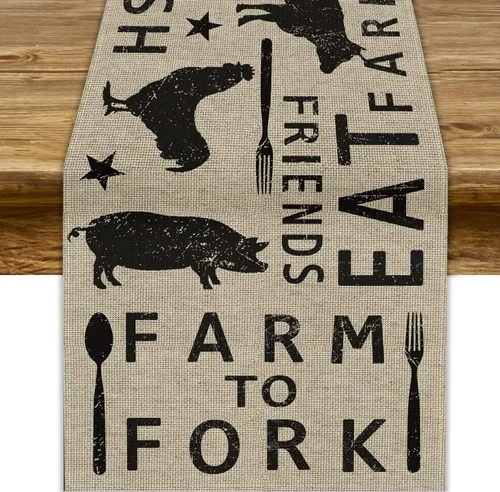 Vista 27 de Camino de mesa de estilo rústico retro, decoración de mesa de cocina, sala de estar, comedor, para el hogar, con diseño de osos, alces, ciervos
