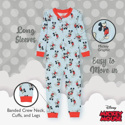 Vista 5 de Disney Mickey & Minnie Mouse - Paquete de 2 pijamas de una pieza de algodón sin pies, ajuste ceñido, suave y lindo para niños