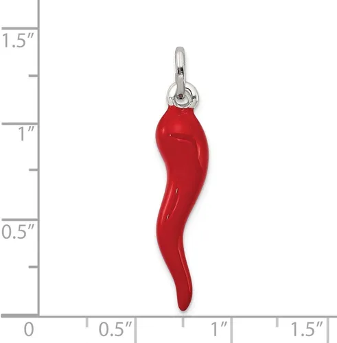Vista 2 de Sonia Jewels Colgante de plata de ley 925 para hombre, esmalte rojo, cornicello, protección de cuerno italiano, 1.299 in x 0.276 in, Metal