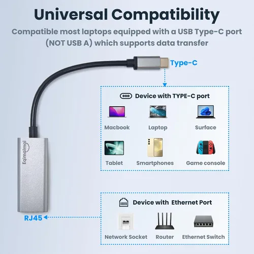 Vista 5 de Adaptador Ethernet USBC Paquete de 2, 2 adaptadores de red Gigabit Ethernet TypeC a RJ45 compatible con Windows, MacOS, Linux y más TypeC a RJ45