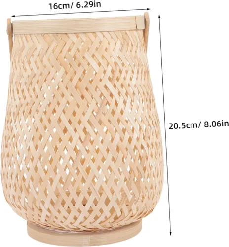 Vista 2 de SHERCHPRY Farol de mimbre para velas, linterna natural de ratán con asa, faroles de bambú para exteriores, portavelas decorativos para el hogar